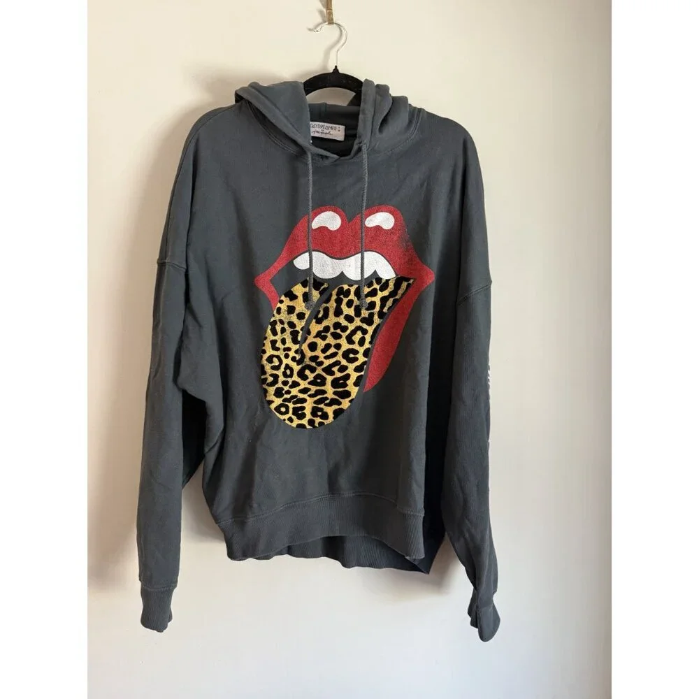 NWT Free People x Daydreamer Rolling Stones Tongue Hoodie Gray Size L $168 [jb]